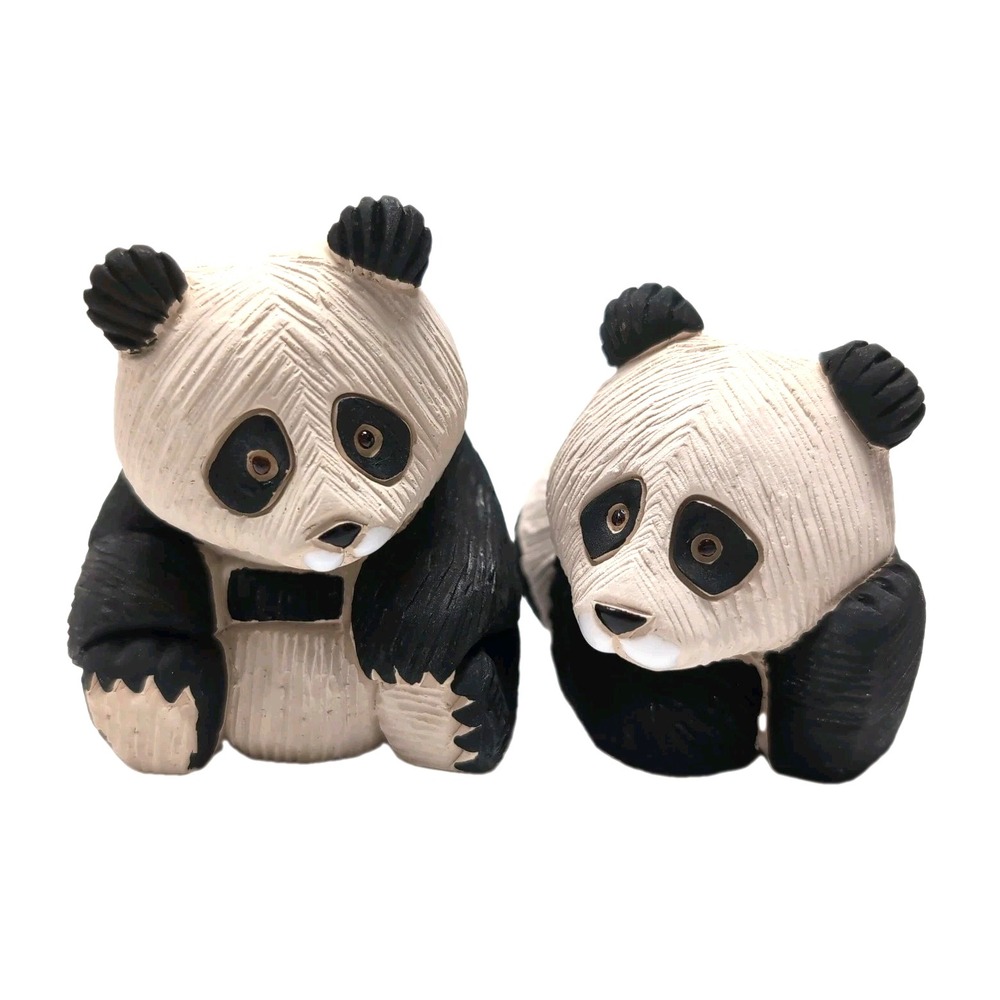Vtg Artesania Rinconada 2 Pandas #310/311 Figurines Hand Carved Painted Handmade